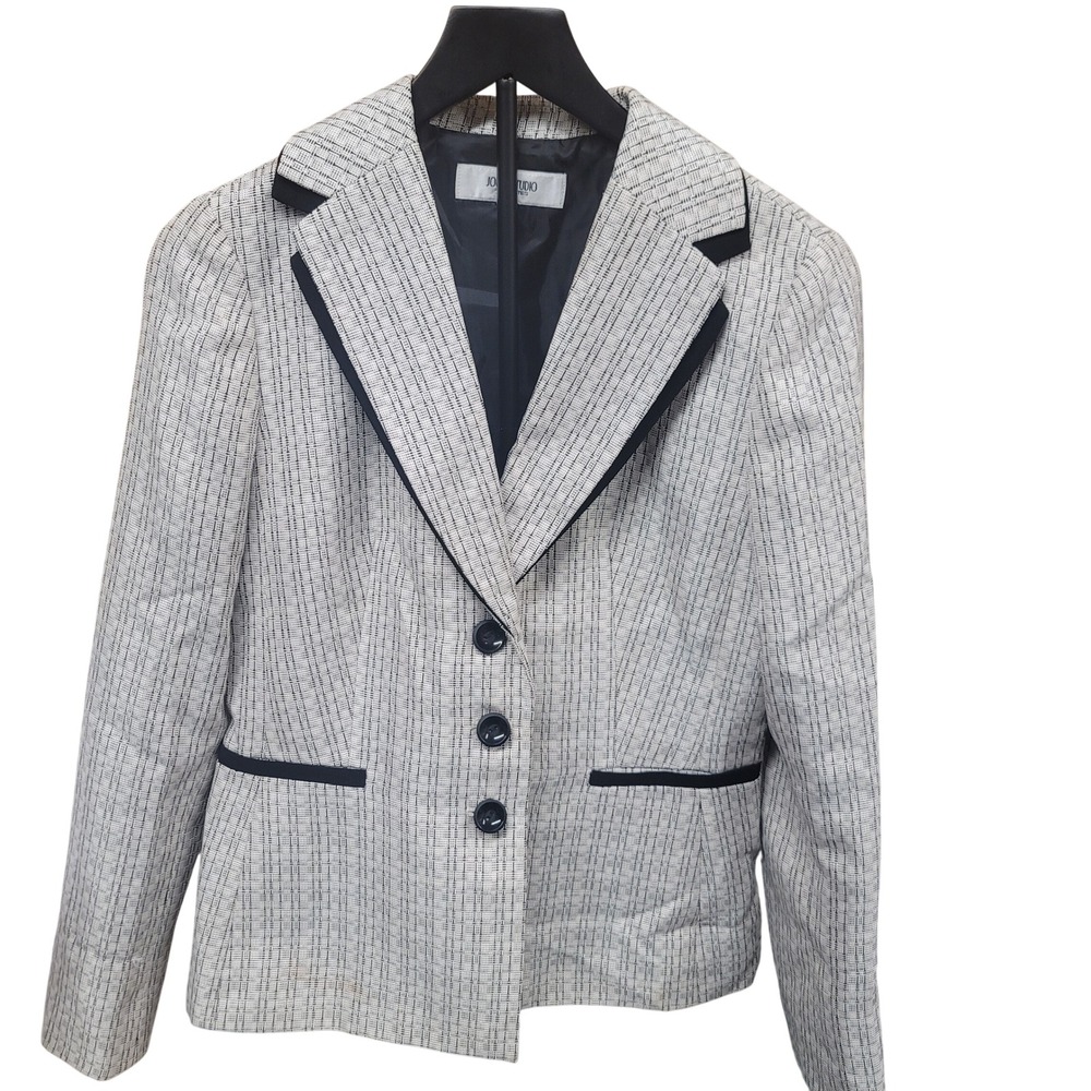 Jones Studio Separates Womens Blazer Size 8 Black White Textured 3 Button Jacket